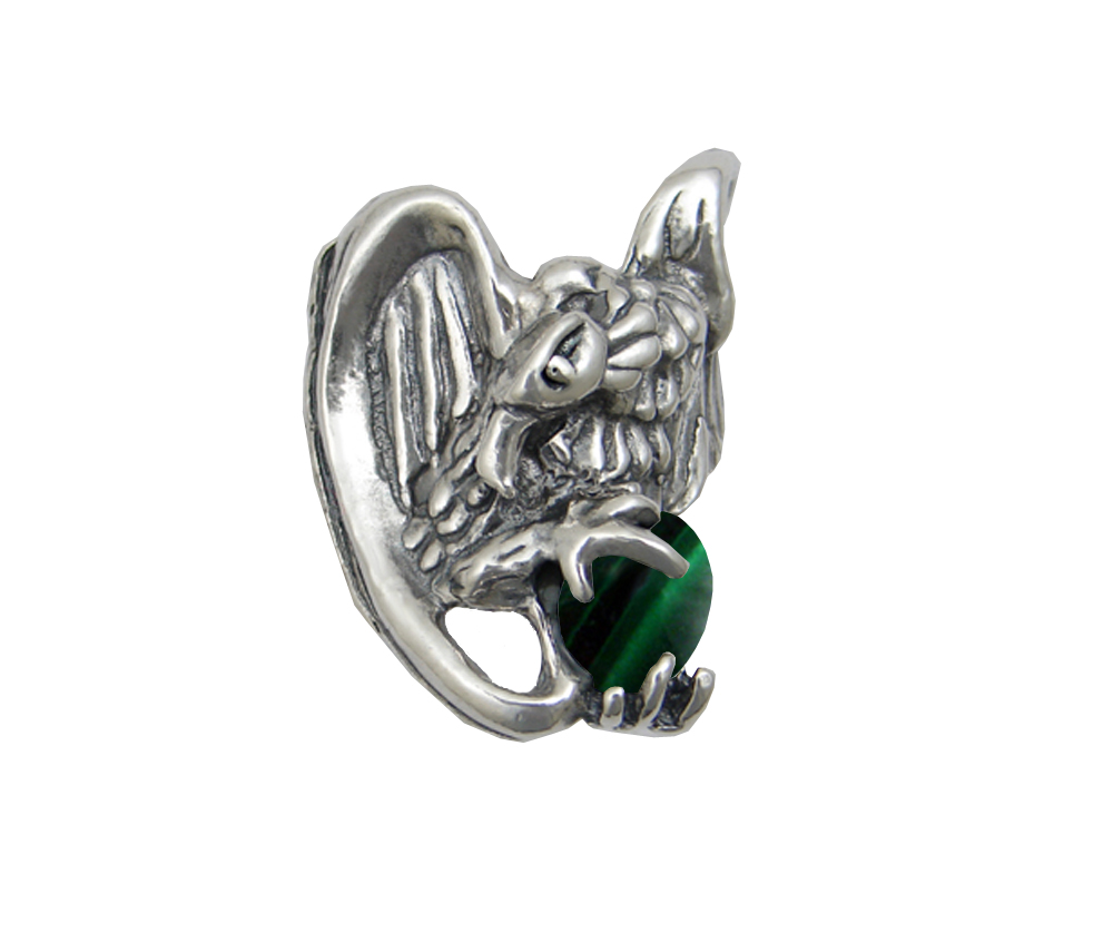 Sterling Silver Heavy Weight Vulture Ring With Malachite Size 12